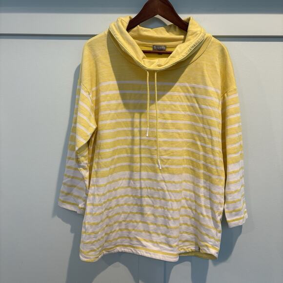 T By Talbots Butter Yellow Petite 1X Stripe Cowlneck Sweatshirt Beach Cape Shore - Picture 2 of 11